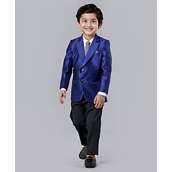 Babyhug Full Sleeves Solid Four Piece Party Suit - Blue