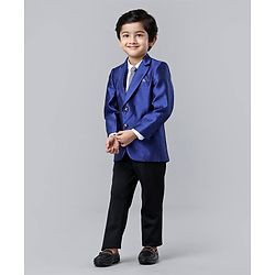 Babyhug Full Sleeves Solid Four Piece Party Suit - Blue