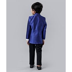 Babyhug Full Sleeves Solid Four Piece Party Suit - Blue