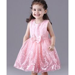 Babyhug Sleeveless Sequins Party Frock - Pink