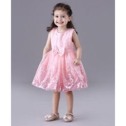 Babyhug Sleeveless Sequins Party Frock - Pink