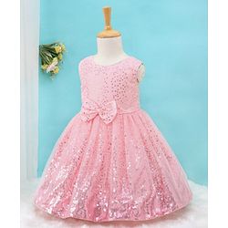Babyhug Sleeveless Sequins Party Frock - Pink