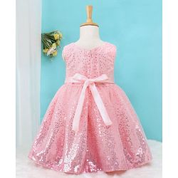 Babyhug Sleeveless Sequins Party Frock - Pink