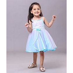 Babyhug Singlet Sleeves Frock With Bow Applique - Blue