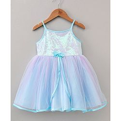 Babyhug Singlet Sleeves Frock With Bow Applique - Blue