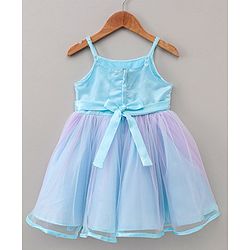 Babyhug Singlet Sleeves Frock With Bow Applique - Blue