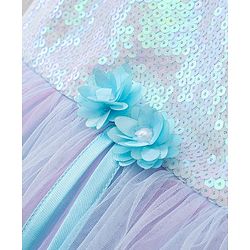 Babyhug Singlet Sleeves Frock With Bow Applique - Blue