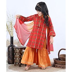 Babyhug Three Fourth Sleeves Kurti with Pant & Dupatta - Red