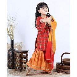 Babyhug Three Fourth Sleeves Kurti with Pant & Dupatta - Red