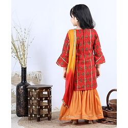 Babyhug Three Fourth Sleeves Kurti with Pant & Dupatta - Red