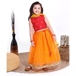 Babyhug Sleeveless Choli & Lehenga with Dupatta - Orange