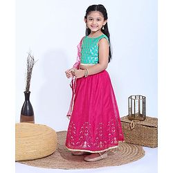 Babyhug Sleeveless Choli & Lehenga With Dupatta - Turquoise Green  Pink