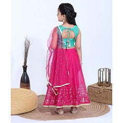 Babyhug Sleeveless Choli & Lehenga With Dupatta - Turquoise Green  Pink
