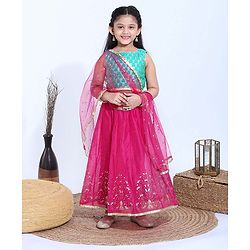 Babyhug Sleeveless Choli & Lehenga With Dupatta - Turquoise Green  Pink