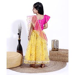 Babyhug Sleeveless Embroidered Choli & Lehenga With Dupatta - Pink Yelow