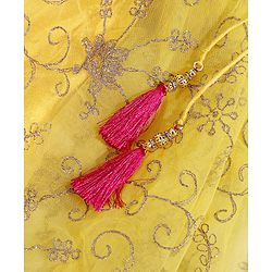 Babyhug Sleeveless Embroidered Choli & Lehenga With Dupatta - Pink Yelow