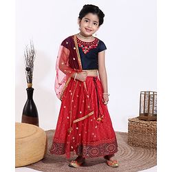 Babyhug Short Sleeves Choli & Lehenga with Dupatta - Blue Red