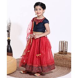 Babyhug Short Sleeves Choli & Lehenga with Dupatta - Blue Red