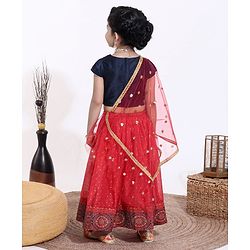Babyhug Short Sleeves Choli & Lehenga with Dupatta - Blue Red