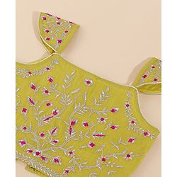 Babyhug Cap Sleeeve Choli Lehenga Dupatta Set Floral Embroidery - Fuschia Mustard