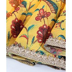 Babyhug Sleeveless Choli & Lehenga With Dupatta Floral Print -Red Yellow