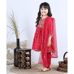 Babyhug Three Fourth Sleeves Kurti with Pant & Dupatta - Pink