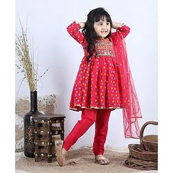 Babyhug Three Fourth Sleeves Kurti with Pant & Dupatta - Pink