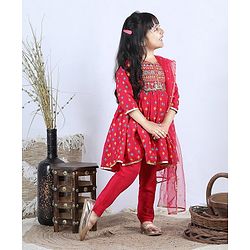 Babyhug Three Fourth Sleeves Kurti with Pant & Dupatta - Pink