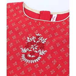 Babyhug Sleeveless Kurti & Churidaar With Dupatta Floral Embroidery - Red