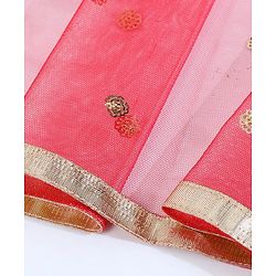 Babyhug Sleeveless Kurti & Churidaar With Dupatta Floral Embroidery - Red