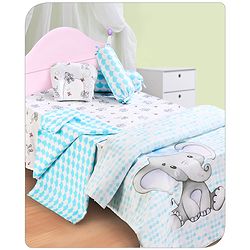 Babyhug Premium 180 TC Cotton Baby Bedding Essentials Set Pack of 6 Elephant Theme -Blue