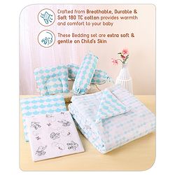 Babyhug Premium 180 TC Cotton Baby Bedding Essentials Set Pack of 6 Elephant Theme -Blue