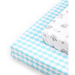 Babyhug Premium 180 TC Cotton Baby Bedding Essentials Set Pack of 6 Elephant Theme -Blue