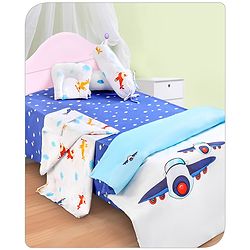 Babyhug Premium 180 TC Cotton Baby Bedding Essentials Set Pack of 6 Aeroplane Theme-Navy Blue
