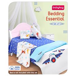 Babyhug Premium 180 TC Cotton Baby Bedding Essentials Set Pack of 6 Aeroplane Theme-Navy Blue