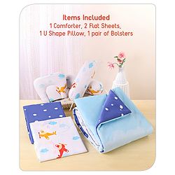 Babyhug Premium 180 TC Cotton Baby Bedding Essentials Set Pack of 6 Aeroplane Theme-Navy Blue