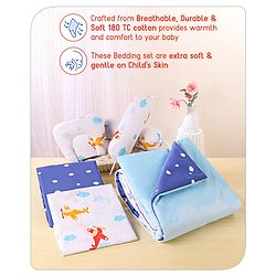 Babyhug Premium 180 TC Cotton Baby Bedding Essentials Set Pack of 6 Aeroplane Theme-Navy Blue
