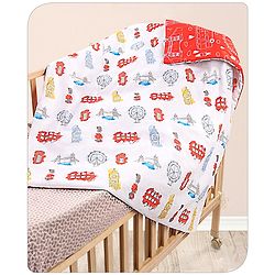 Babyhug Premium 180 TC Cotton Baby Double Sided Comforter London Street Theme-Red