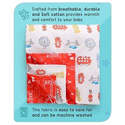 Babyhug Premium 180 TC Cotton Baby Double Sided Comforter London Street Theme-Red