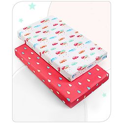 Babyhug Premium 180 TC Cotton Fitted Crib Sheet Set of 2 Rainbow Theme-Multicolor