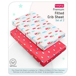 Babyhug Premium 180 TC Cotton Fitted Crib Sheet Set of 2 Rainbow Theme-Multicolor
