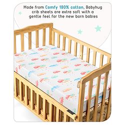 Babyhug Premium 180 TC Cotton Fitted Crib Sheet Set of 2 Rainbow Theme-Multicolor