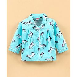 Babyhug Full Sleeves Night Suit Unicorn Print  - Blue