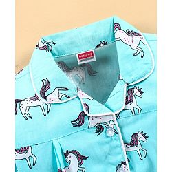 Babyhug Full Sleeves Night Suit Unicorn Print  - Blue