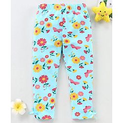 Babyhug Full Length Slim Fit Leggings Floral Print - Turquoise