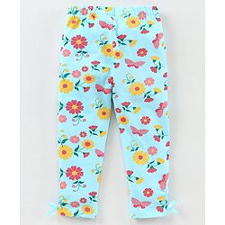 Babyhug Full Length Slim Fit Leggings Floral Print - Turquoise