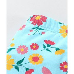 Babyhug Full Length Slim Fit Leggings Floral Print - Turquoise
