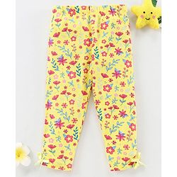 Babyhug Full Length Slim Fit Leggings Floral Print - Yellow