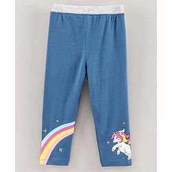 Babyhug Full Length Leggings Unicorn Print - Dark Blue