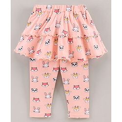 Babyhug Full Length Skeggings Animal Print - Peach